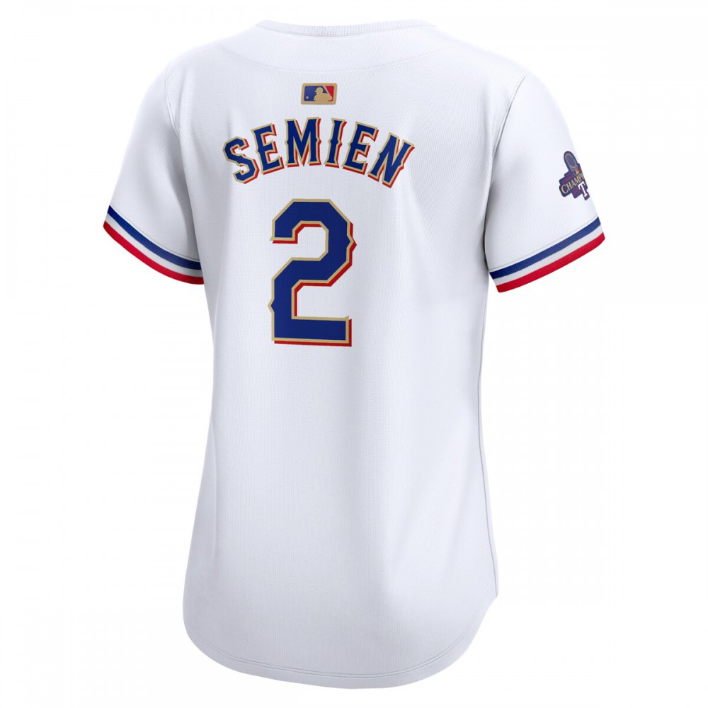 Marcus Semien Texas Rangers Women's 2024 Gold Collection Limited Player Jersey – White-Pro Kit Vault | Brand New 26/27 Sports Jerseys